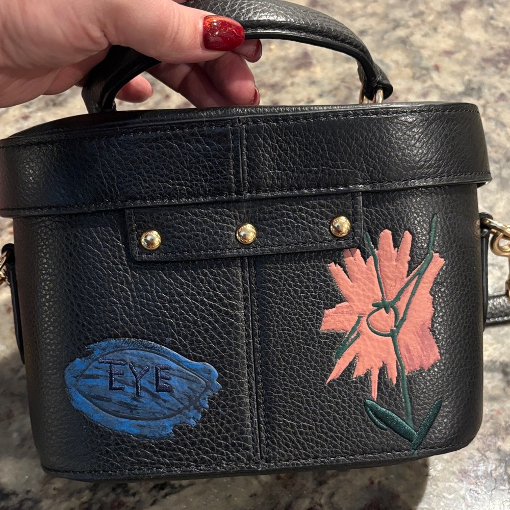 Basquiat Coach Black Crossbody Bag with Vibrant Floral Pattern - Picture 7 of 12